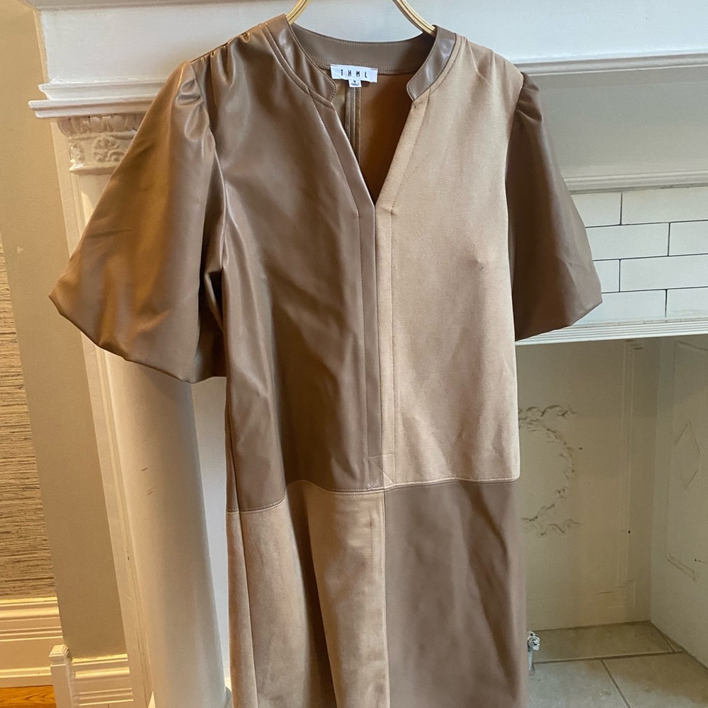 Brown Short Sleeve Dress suede and leather